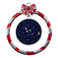 Retro Games Metal Red Ribbon Round Ornament by Cendanart