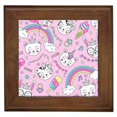 Beautiful Cute Animals Pattern Pink Framed Tile by Grandong