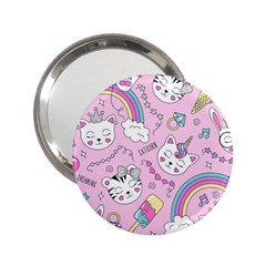 Beautiful Cute Animals Pattern Pink 2 25  Handbag Mirrors by Grandong