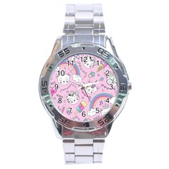 Beautiful Cute Animals Pattern Pink Stainless Steel Analogue Watch