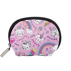 Beautiful Cute Animals Pattern Pink Accessory Pouch (small) by Grandong