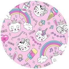 Beautiful Cute Animals Pattern Pink Wooden Puzzle Round by Grandong