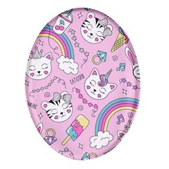 Beautiful Cute Animals Pattern Pink Oval Glass Fridge Magnet (4 Pack) by Grandong