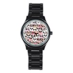 Cute Dog Seamless Pattern Background Stainless Steel Round Watch Front