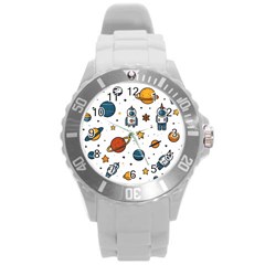 Set Cartoon Symbol Pattern Round Plastic Sport Watch (l) by Bedest