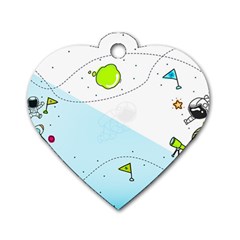 Astronaut Spaceship Dog Tag Heart (two Sides) by Bedest