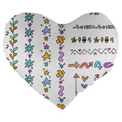 Doodles Border Letter Ornament Large 19  Premium Flano Heart Shape Cushions by Bedest