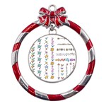 Doodles Border Letter Ornament Metal Red Ribbon Round Ornament Front