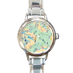 Background School Doodles Graphic Round Italian Charm Watch by Bedest