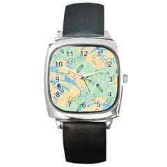 Background School Doodles Graphic Square Metal Watch by Bedest