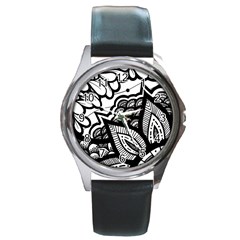 Flower Mandala Pattern Doodle Round Metal Watch by Bedest