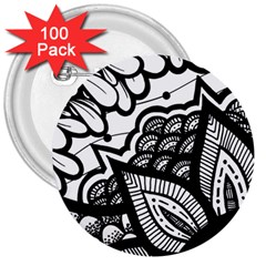 Flower Mandala Pattern Doodle 3  Buttons (100 Pack)  by Bedest