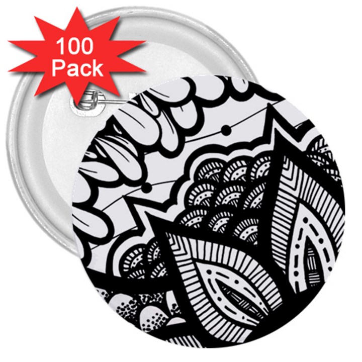 Flower Mandala Pattern Doodle 3  Buttons (100 pack) 