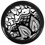 Flower Mandala Pattern Doodle Wall Clock (Black) Front