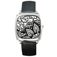 Flower Mandala Pattern Doodle Square Metal Watch by Bedest