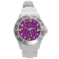 Background Doodles Math Round Plastic Sport Watch (l) by Bedest