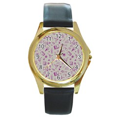 Abstract Design Background Pattern Round Gold Metal Watch