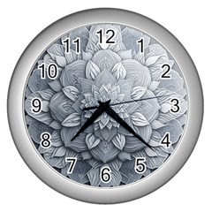 Flower Ornament Graphic Ornate Wall Clock (silver) by Bedest