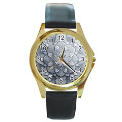 Flower Ornament Graphic Ornate Round Gold Metal Watch by Bedest