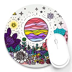 Rainbow Fun Cute Minimal Doodles Round Mousepad by Bedest