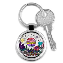 Rainbow Fun Cute Minimal Doodles Key Chain (round) by Bedest