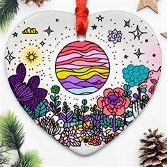 Rainbow Fun Cute Minimal Doodles Heart Ornament (two Sides) by Bedest