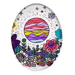 Rainbow Fun Cute Minimal Doodles Oval Glass Fridge Magnet (4 Pack)