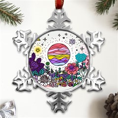 Rainbow Fun Cute Minimal Doodles Metal Small Snowflake Ornament by Bedest