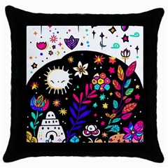 Rainbow Fun Cute Minimal Doodle Throw Pillow Case (black) by Bedest