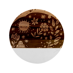 Rainbow Fun Cute Minimal Doodle Marble Wood Coaster (round)