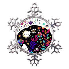 Rainbow Fun Cute Minimal Doodle Metal Large Snowflake Ornament