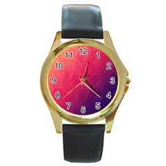 Color Triangle Geometric Textured Round Gold Metal Watch by Grandong