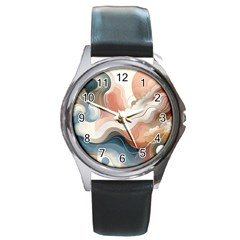 Abstract Pastel Waves Organic Round Metal Watch by Grandong