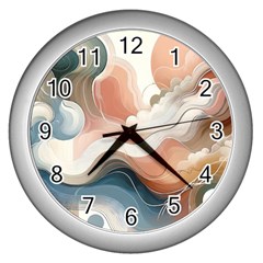 Abstract Pastel Waves Organic Wall Clock (silver) by Grandong