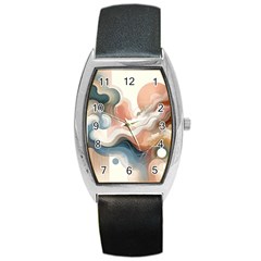 Abstract Pastel Waves Organic Barrel Style Metal Watch by Grandong