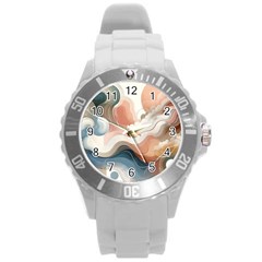 Abstract Pastel Waves Organic Round Plastic Sport Watch (l) by Grandong