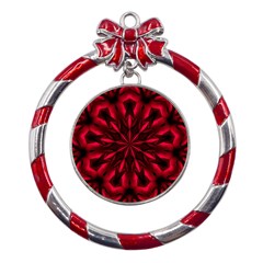 Kaleidoscope Template Red Abstract Metal Red Ribbon Round Ornament by Grandong