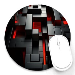 3d Back Red Abstract Pattern Round Mousepad by Grandong