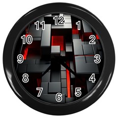 3d Back Red Abstract Pattern Wall Clock (black) by Grandong