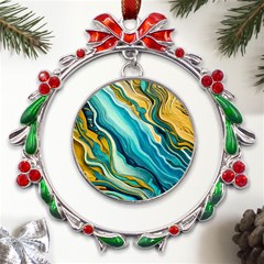 Painting Liquid Water Metal X mas Wreath Ribbon Ornament by Grandong