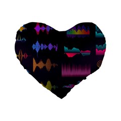 Colorful Sound Wave Set Standard 16  Premium Flano Heart Shape Cushions by Bedest