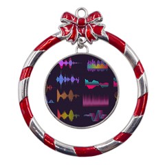 Colorful Sound Wave Set Metal Red Ribbon Round Ornament by Bedest