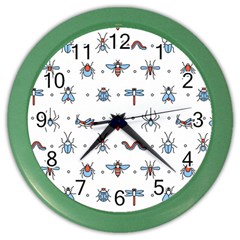 Insects Icons Square Seamless Pattern Color Wall Clock by Bedest