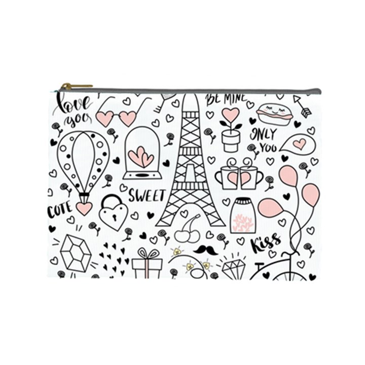 Big Collection With Hand Drawn Objects Valentines Day Cosmetic Bag (Large)