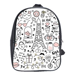 Big Collection With Hand Drawn Objects Valentines Day School Bag (large) by Bedest