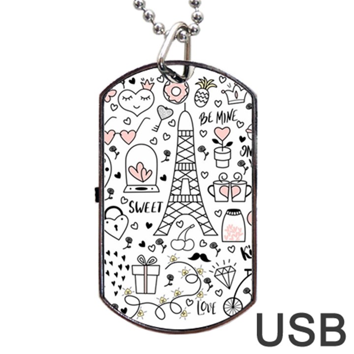 Big Collection With Hand Drawn Objects Valentines Day Dog Tag USB Flash (Two Sides)