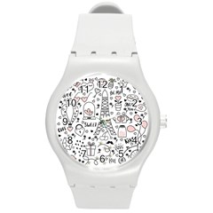 Big Collection With Hand Drawn Objects Valentines Day Round Plastic Sport Watch (m)