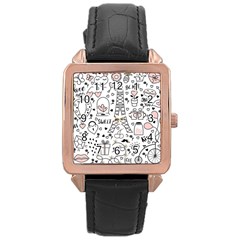 Big Collection With Hand Drawn Objects Valentines Day Rose Gold Leather Watch  by Bedest