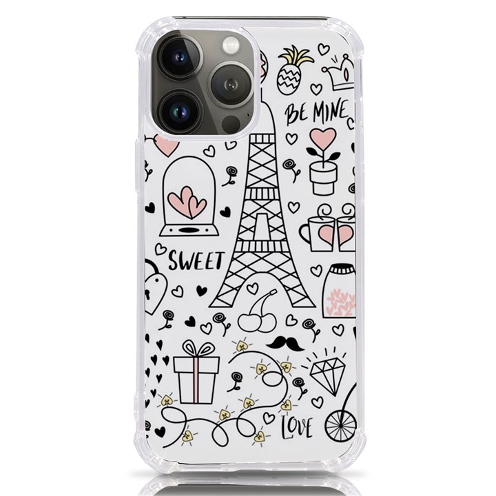 Big Collection With Hand Drawn Objects Valentines Day iPhone 13 Pro Max TPU UV Print Case