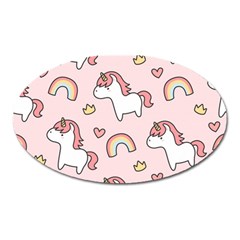 Cute Unicorn Rainbow Seamless Pattern Background Oval Magnet by Bedest